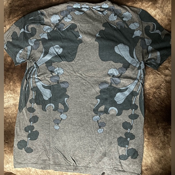 GUCCI Mens Large T Shirt grey with blue tone flowers 100% cotton - Picture 4 of 5